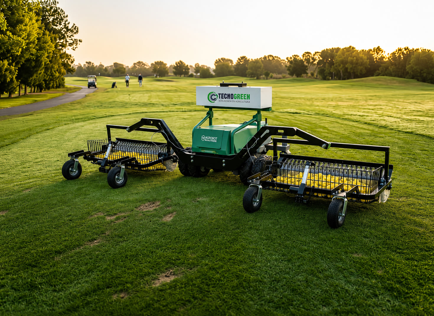 MOXY PRO equipado con SmartPick&Cut recogiendo bolas en un campo de golf